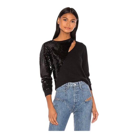 RTA Large Teagan Sequin Cutout Silk Cashmere Blend Sweater NWT